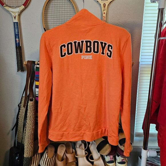 PINK Women's Black & Orange OSU Cowboy's fleece quarter zip Sweatshirt L… - Picture 4 of 5
